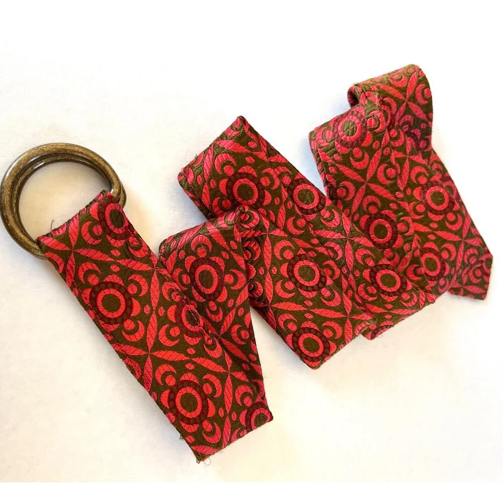 J. Crew Sz S -‎ M Silk Multicolor Textured Floral Belt D Ring Buckle
